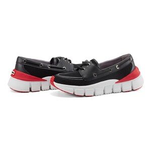 NWOB Hunter Sasa Slip On Casual Boat Shoes Black Red